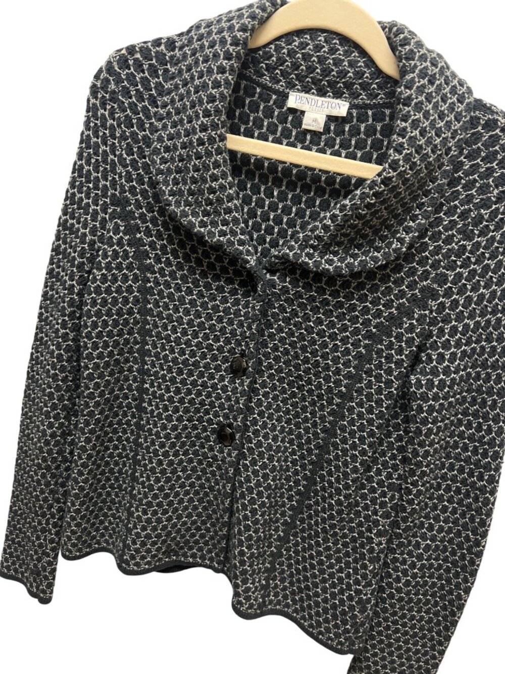 Pendleton Petite Vintage Y2K Gray Cotton Cableknit Cardigan Sweater